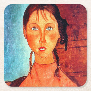 Girl with Pigtails, Modigliani Square Paper Coaster
