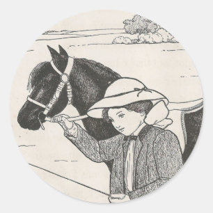 Girl With Pony Classic Round Sticker