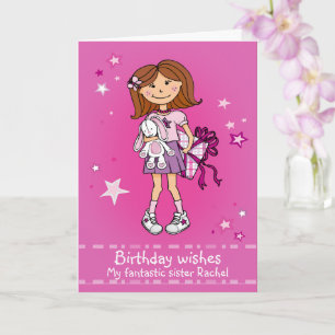 Girl with present pink Happy Birthday card
