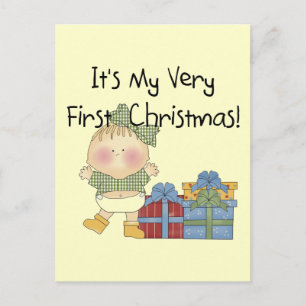 Girl with Presents 1st Christmas Tshirts and Gifts Holiday Postcard