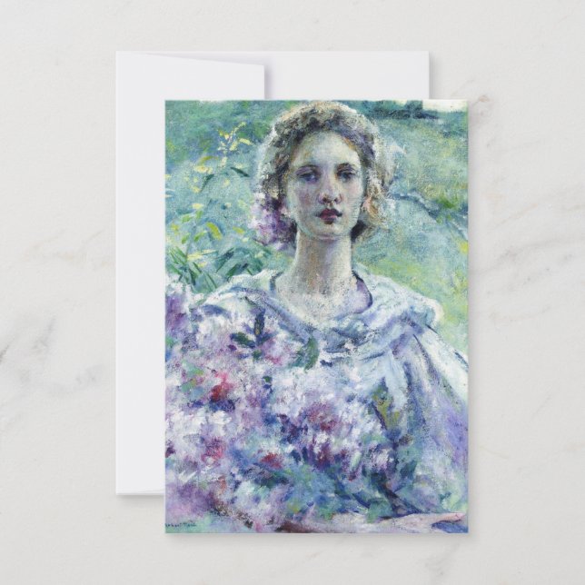 Girl with Purple Flowers (by Robert Reid) Card (Front)