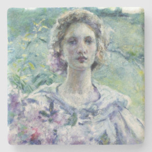 Girl with Purple Flowers (by Robert Reid) Stone Coaster