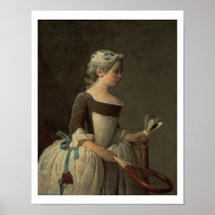 Girl with Racket and Shuttlecock Poster