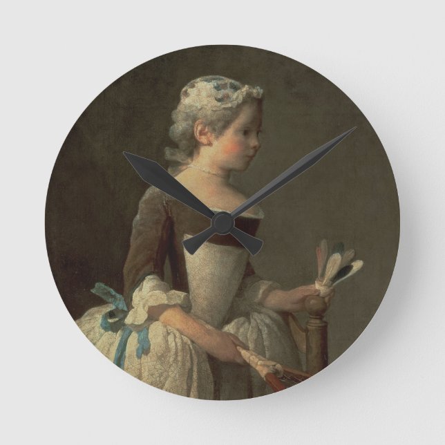 Girl with Racket and Shuttlecock Round Clock (Front)