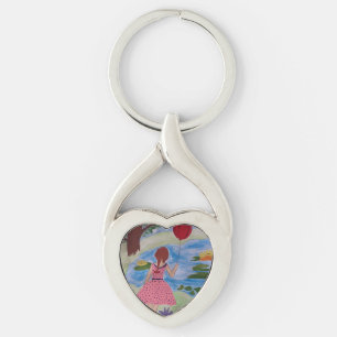 Girl With Red Balloon Metal Key Ring