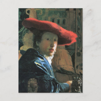 Girl with red hat by Johannes Vermeer Postcard