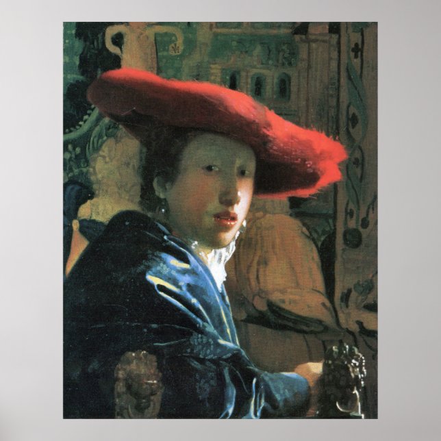 Girl with red hat by Johannes Vermeer Poster (Front)