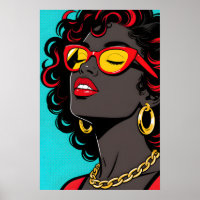 Girl with Red Lips Pop Art Poster