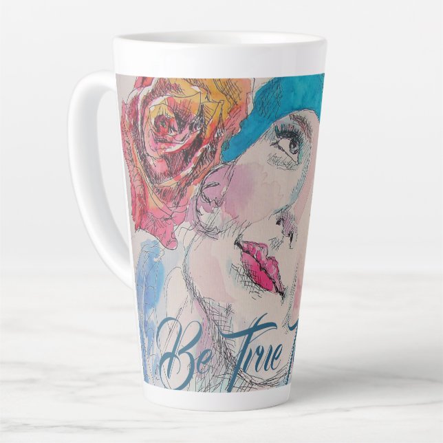Girl With Red Rose Be True To You Latte Mug (Left Angle)