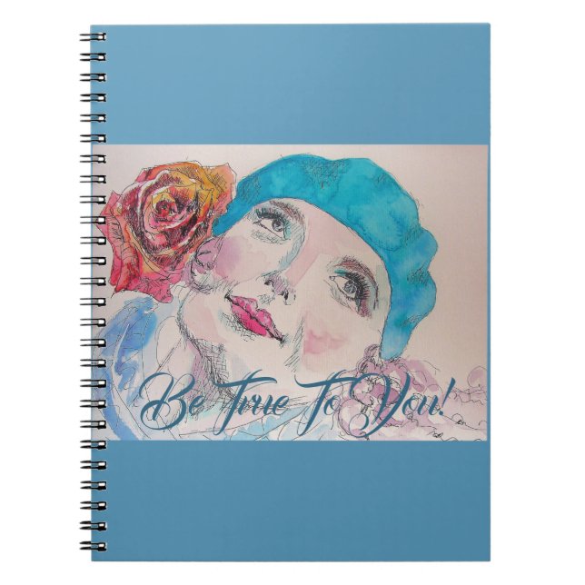 Girl With Red Rose Beret Be True Girls Notebook (Front)