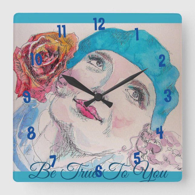 Girl With Red Rose Beret Be True Girls Room Clock (Front)