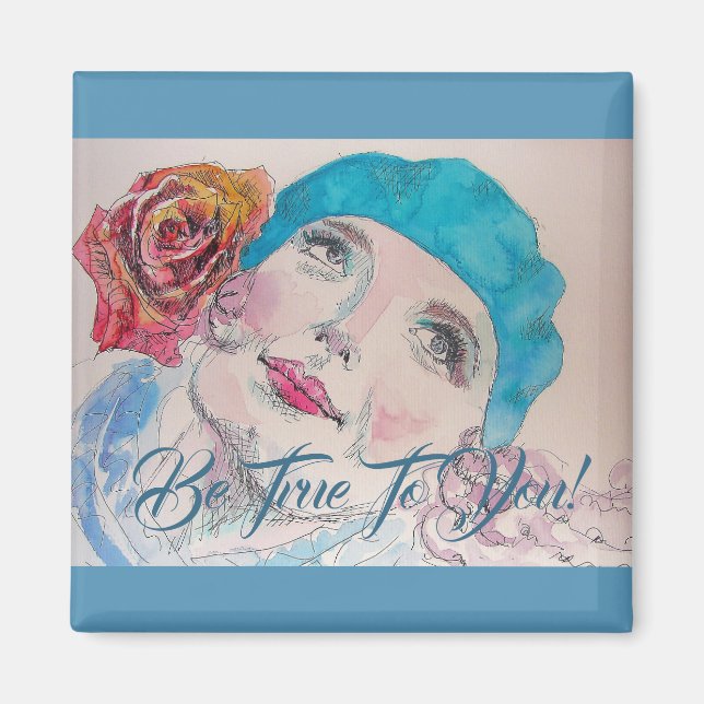 Girl With Red Rose Beret Be True To You Magnet (Front)