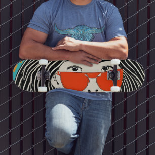 girl with red sunglasses skateboard
