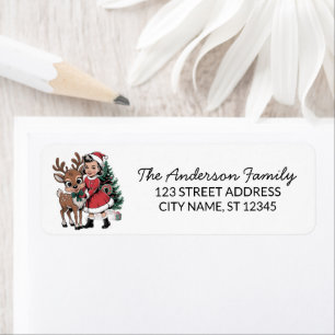 Girl with Reindeer & Tree Christmas Return Address Label