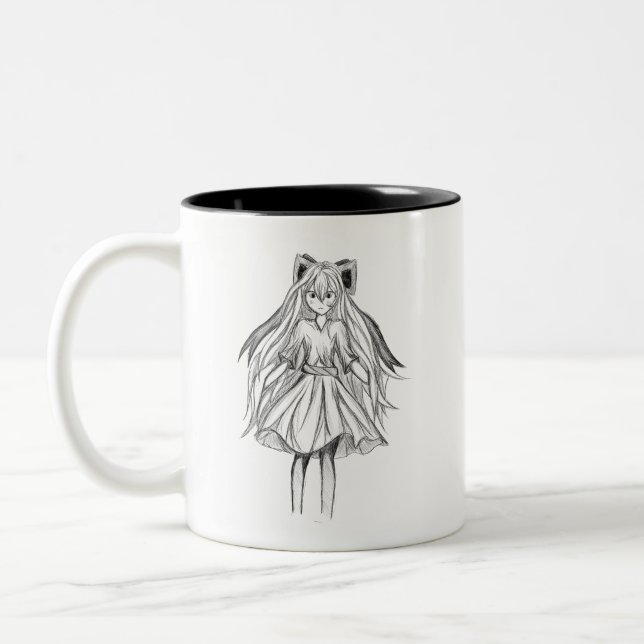 Girl with ribbon Two-Tone coffee mug (Left)