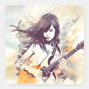 Girl with rock music vibes square sticker