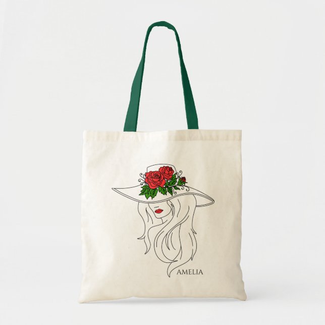 Girl with Rose Flowers Tote Bag (Front)