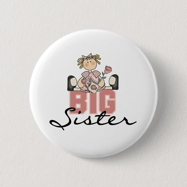 Girl with Roses Big Sister 6 Cm Round Badge (Front)