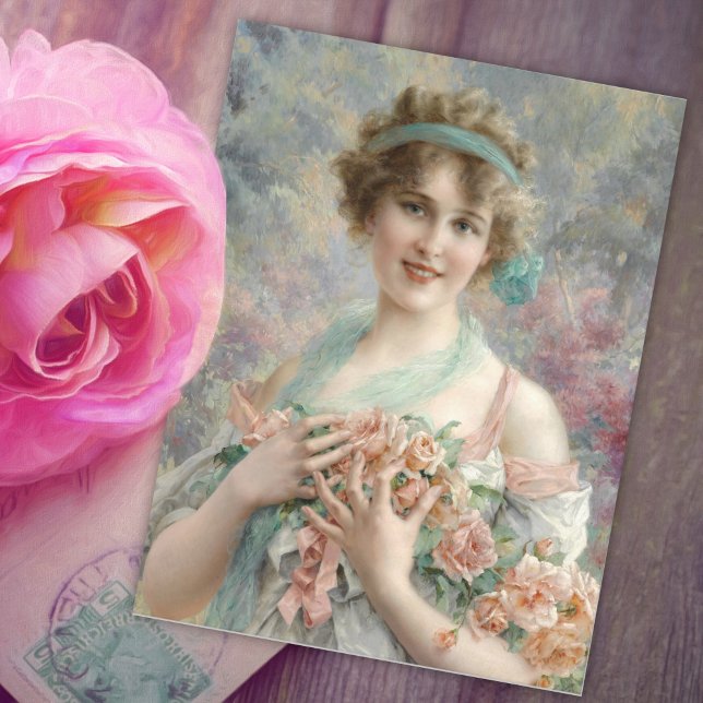 Girl with roses by Emile Vernon Postcard (Creator Uploaded)