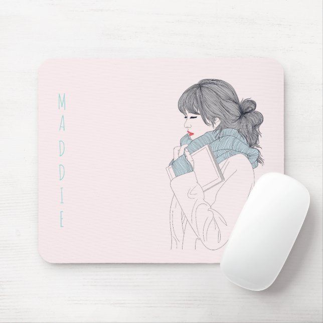 Girl with scarf cool graphic illustration mouse pad (With Mouse)