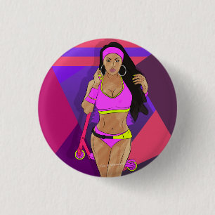 Girl with scooter 3 cm round badge