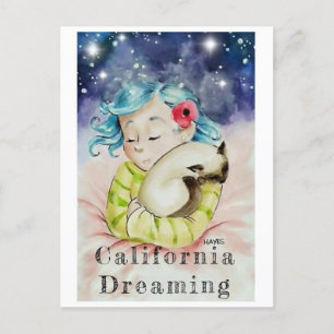 Girl With Sleeping Cat Postcard