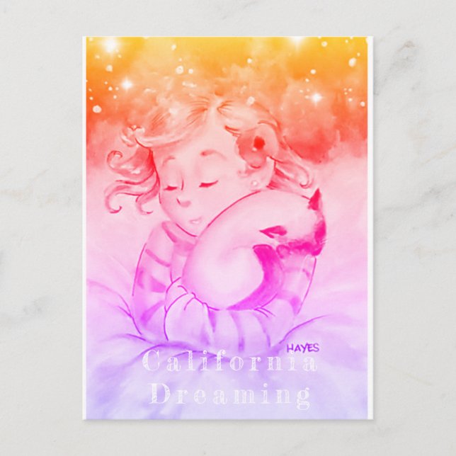 Girl With Sleeping Cat (Version 2) Postcard (Front)