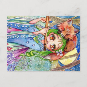 Girl with Sleepy Fox Postcard