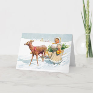Girl with sleigh holiday card
