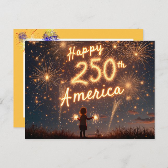 Girl With Sparklers For America's 250th Birthday Postcard (Front/Back)