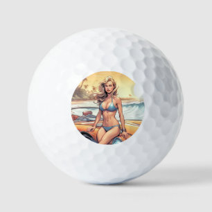 Girl with sports car golf balls