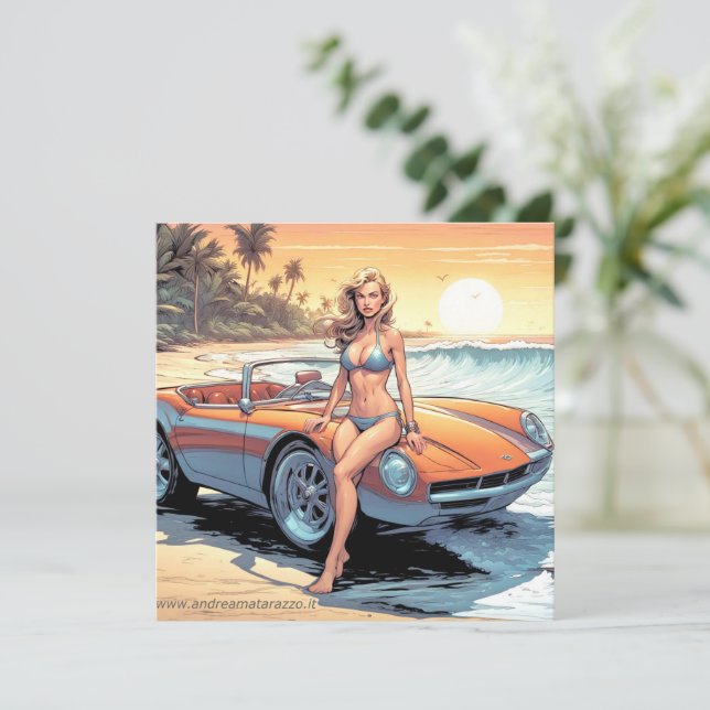 Girl with sports car invitation (Standing Front)
