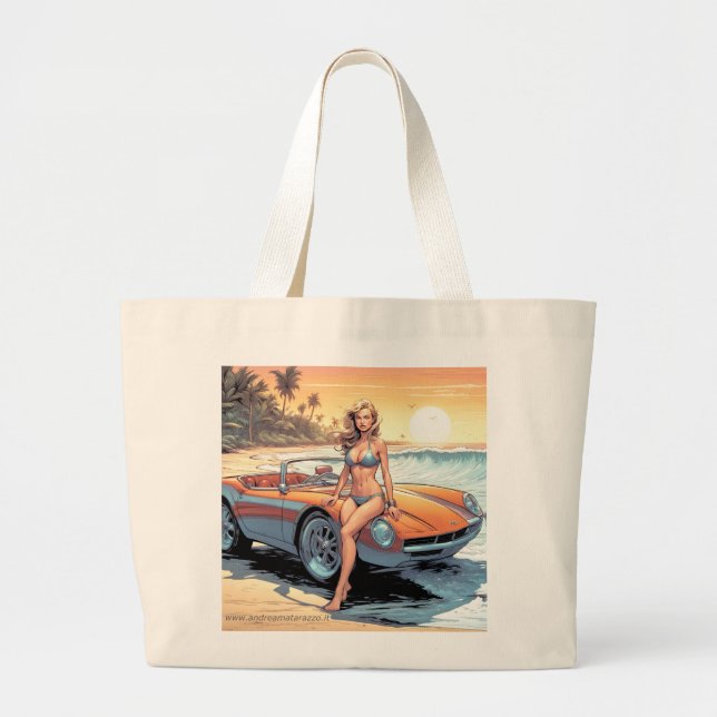 Girl with sports car large tote bag (Front)