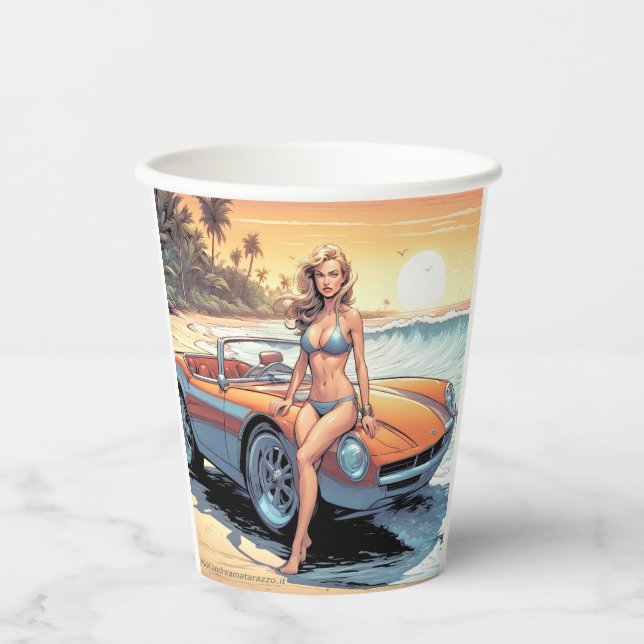 Girl with sports car paper cups (Front)