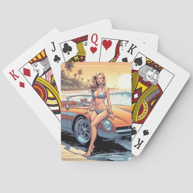 Girl with sports car playing cards (Back)