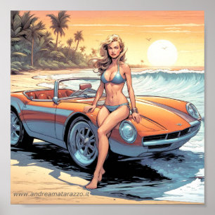 Girl with sports car poster