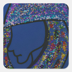 Girl with Spotted Glitter Print Hair Square Sticker