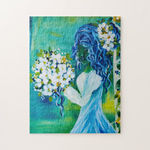 Girl With Spring Bouquet Fine Art Puzzle