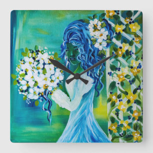 Girl With Spring Bouquet Square Wall Clock