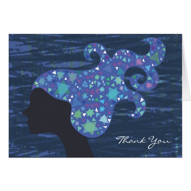 Girl with Stars in her Hair Bat Mitzvah Thank You (Front Horizontal)