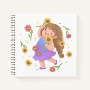 Girl with Sunflowers Illustration Notebook