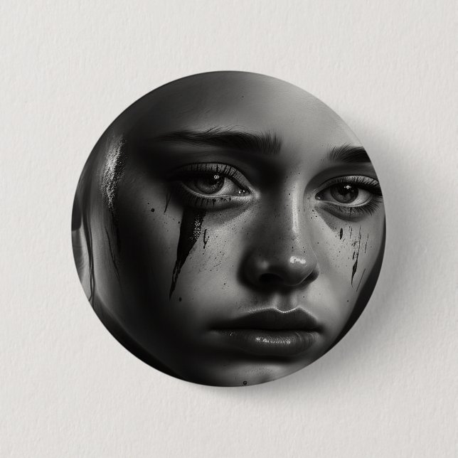 Girl with tears 6 cm round badge (Front)
