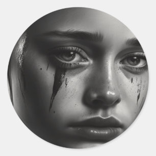 Girl with tears classic round sticker
