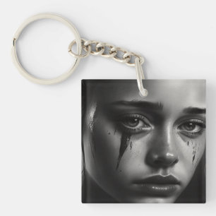 Girl with tears key ring