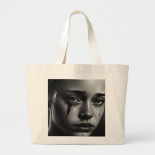 Girl with tears large tote bag