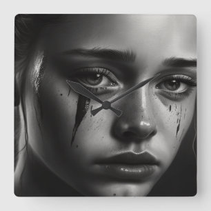 Girl with tears square wall clock