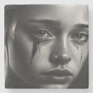 Girl with tears stone coaster