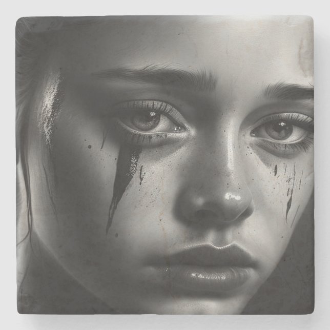 Girl with tears stone coaster (Front)