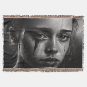 Girl with tears throw blanket