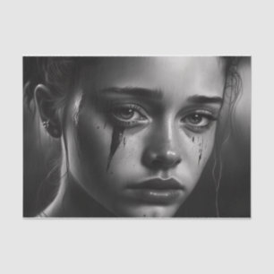 Girl with tears tissue paper